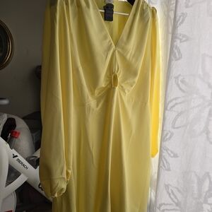 River Island Yellow Long Sleeve V-Neck Midi Dress